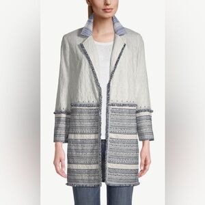 NEW Chico’s Eyelet Longline Cardigan Jacket Embroidered  Frayed Hem Size 12/14